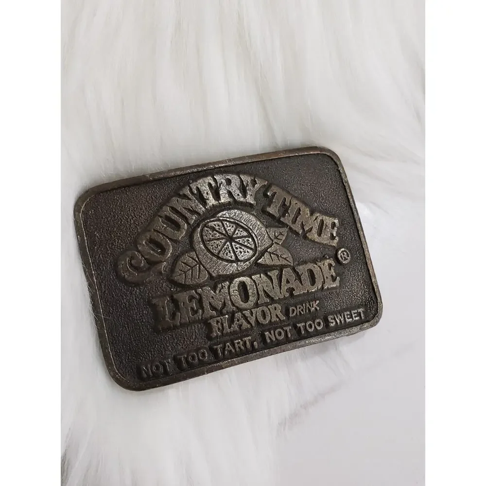 Country Time‎ Lemonade Brass Belt Buckle Vintage Advertising Fruit Farmer